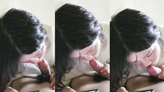 大學妹子邊玩手機邊口交