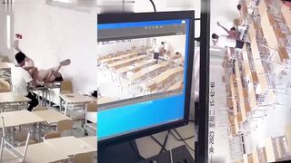 煙台黃金職業學院大瓜公開，情侶在教室課桌上大玩性愛，先舔後幹激情四射，辣眼睛啊