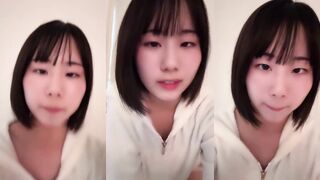 Cute squint girl flashes and flirts