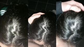 Girl toilet handjob eat cock