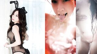 小さな胸と舌リングを持つセクシーな美女がお風呂で自撮りします